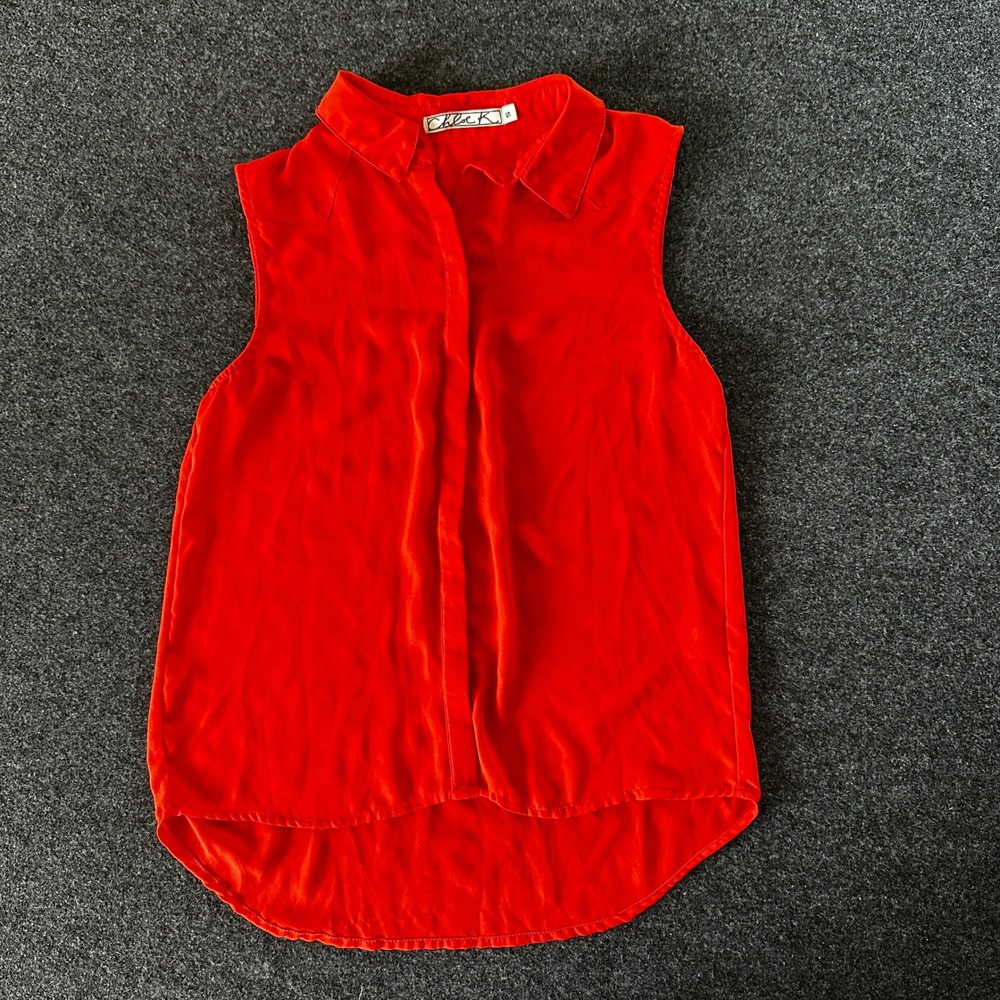 Chloe K Womens Red Sleeveless Button Down High Low Blouse Top Size S 46662